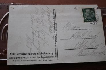 Preview: alte Postkarte - Nürnberg Zeppelinfeld - Mittelteil der Haupttribüne